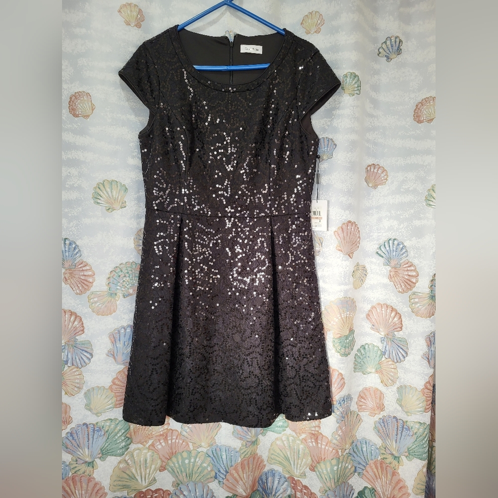 Calvin Klein black sequin dress with capped sleeves